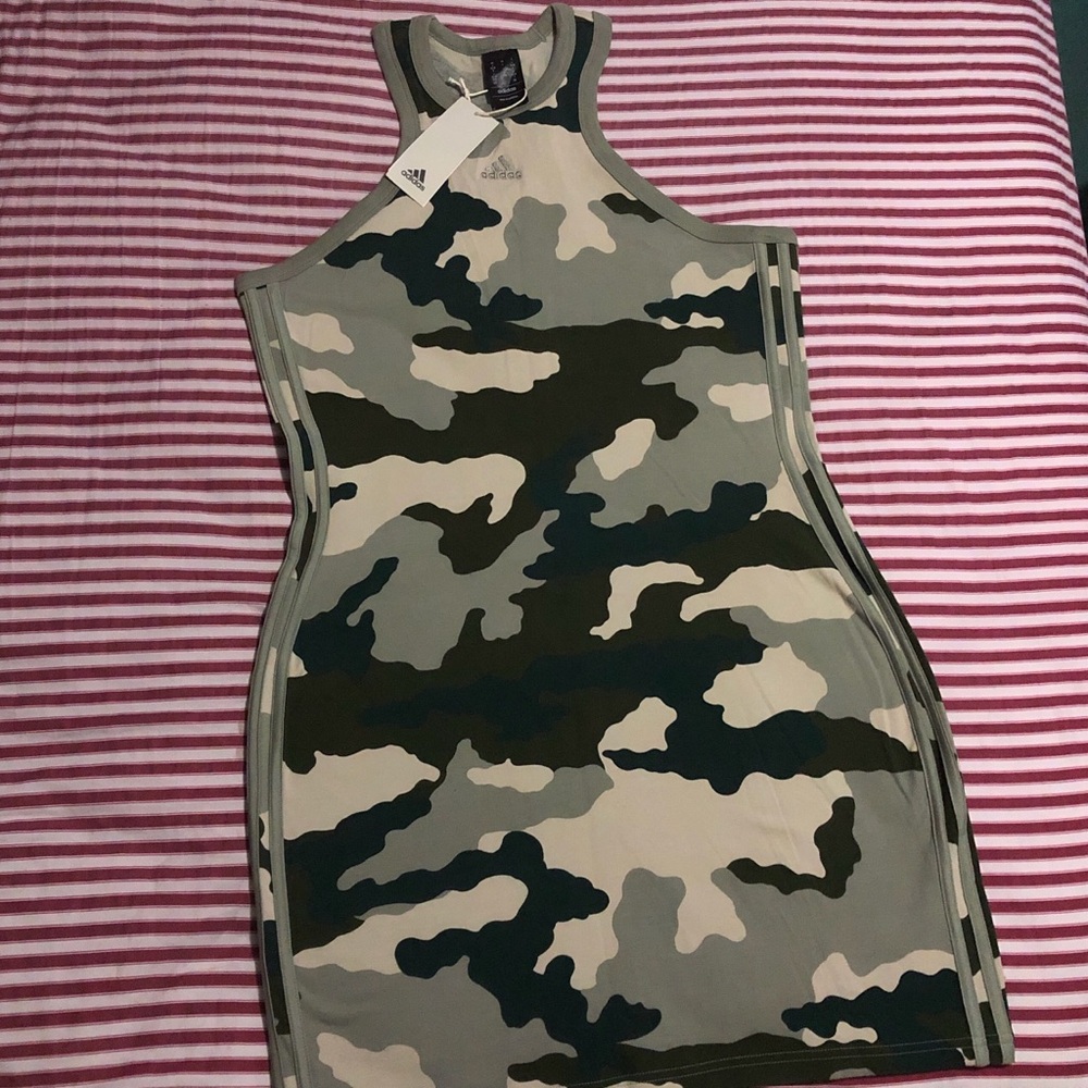 Brand New Adidas Green & Beige Camo Tank Bodycon Dress